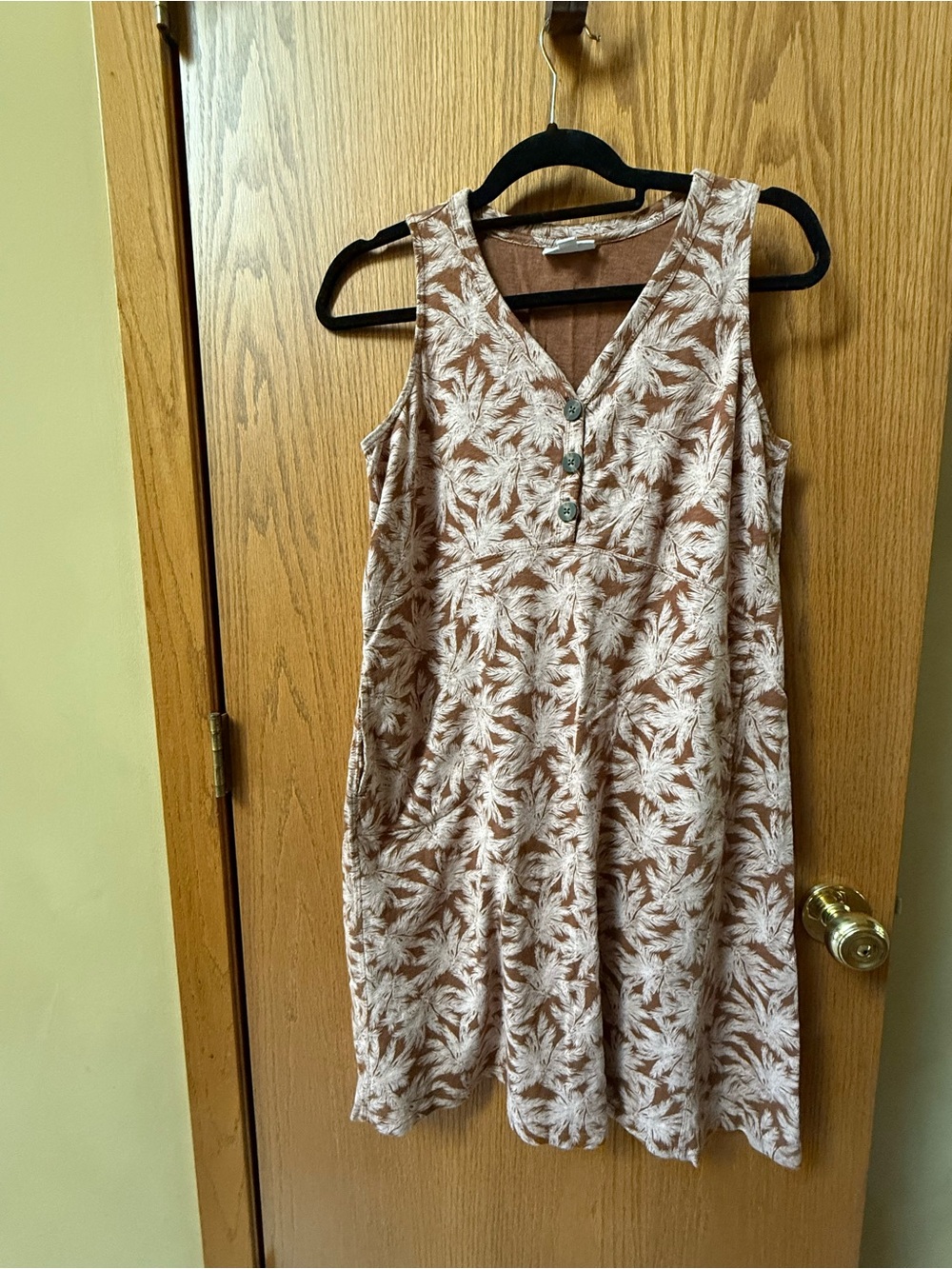 J. Jill Brown & White Palm-Print Tencel Tropical Tank Dress